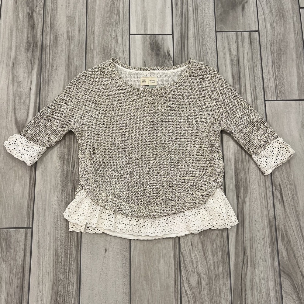 Saturday Sunday Sweater Women S Tan Cream Eyelet Lace Trim Boho Anthropologie